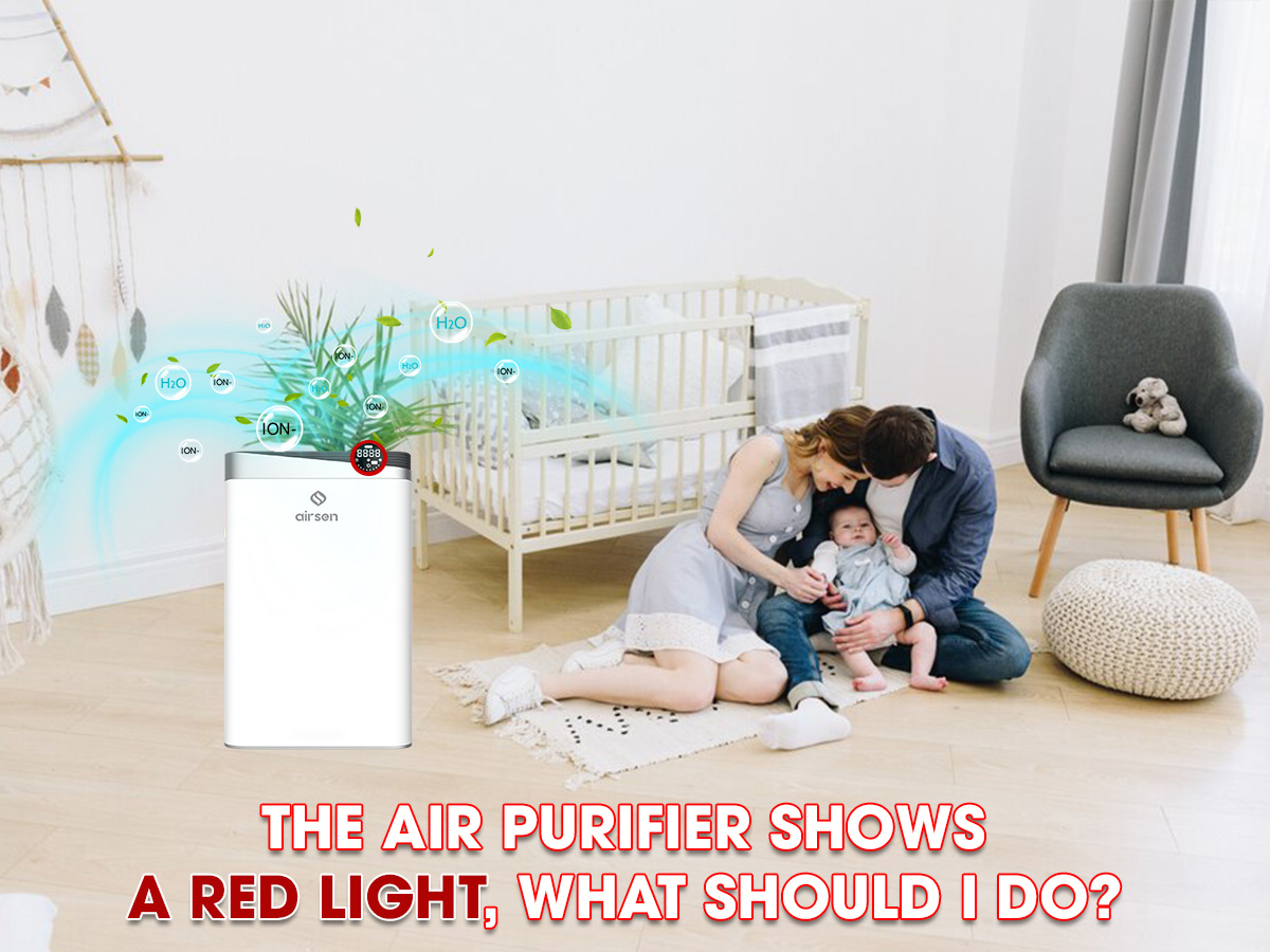  The air purifier shows a red light